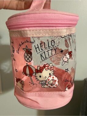 🆕 Nwot Hello Kitty Pink Clear Accessory Pouch with Summer Print
